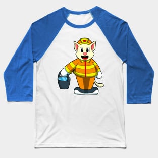 Cat as Firefighter with Bucket of Water Baseball T-Shirt